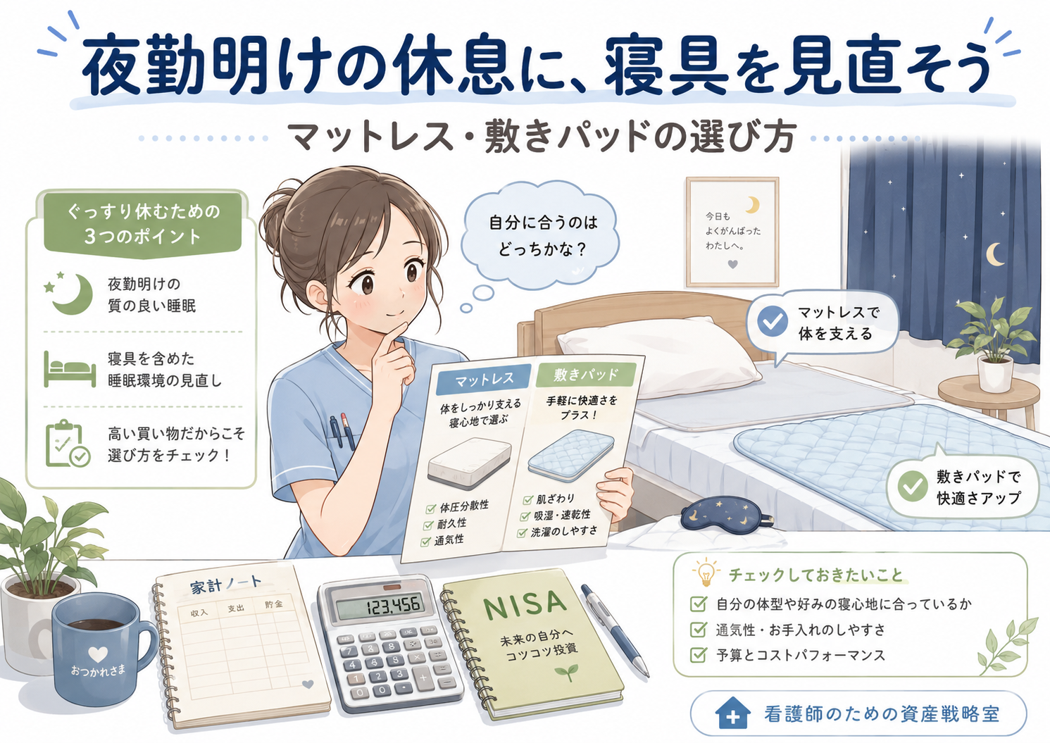 夜勤明けの看護師におすすめのマットレス・敷きパッド5選|日中でも休みやすい寝具環境を整える