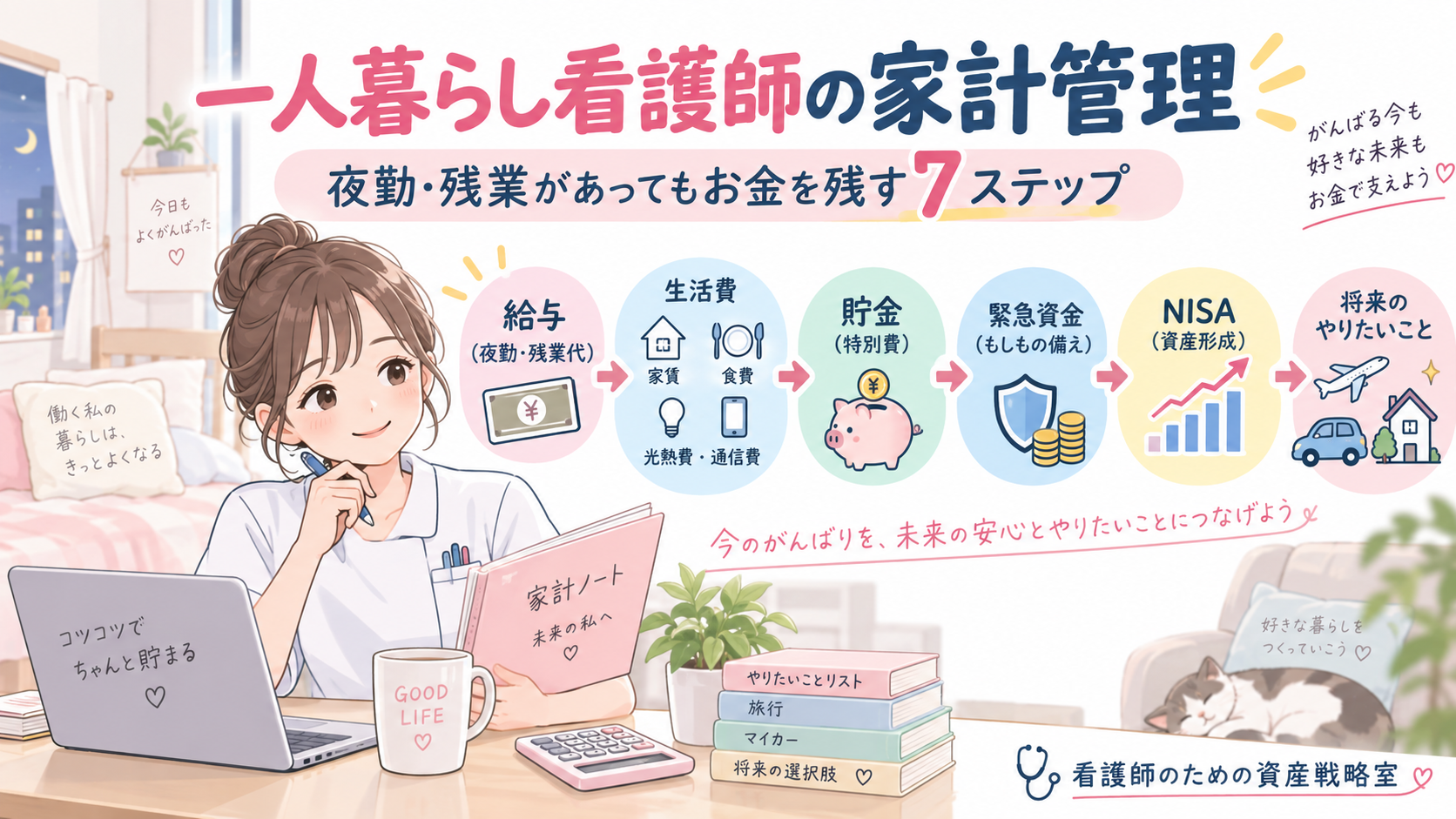 一人暮らし看護師の家計管理|夜勤・残業があってもお金を残す7ステップ
