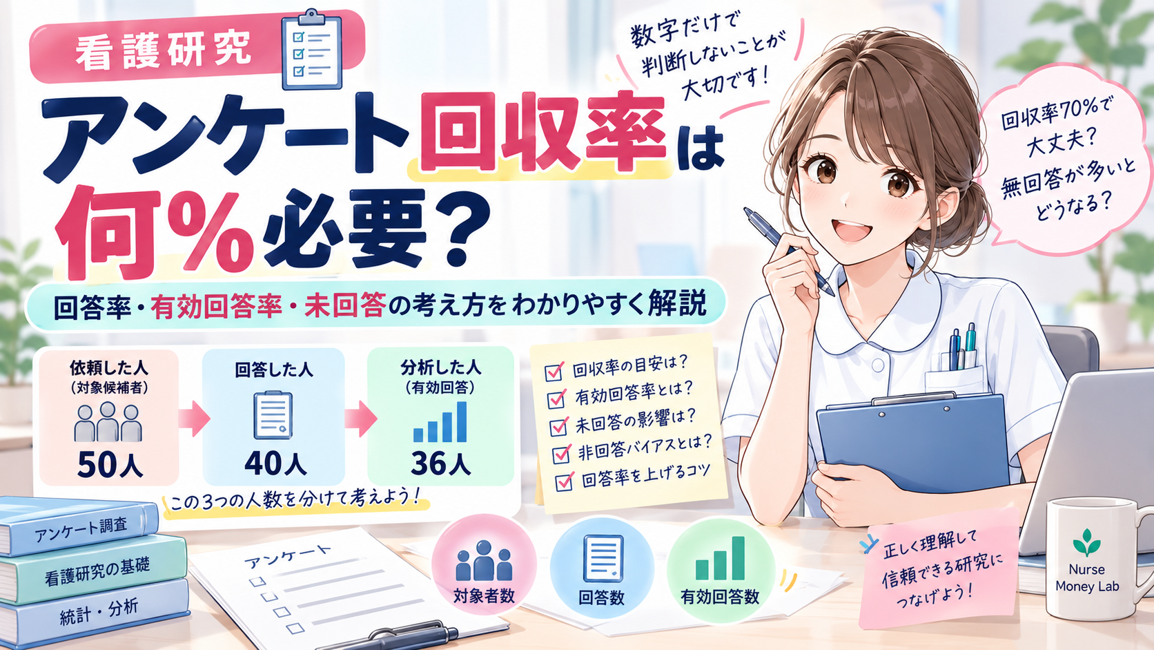 看護研究のアンケート回収率は何％必要？｜回答率・有効回答率・未回答の考え方